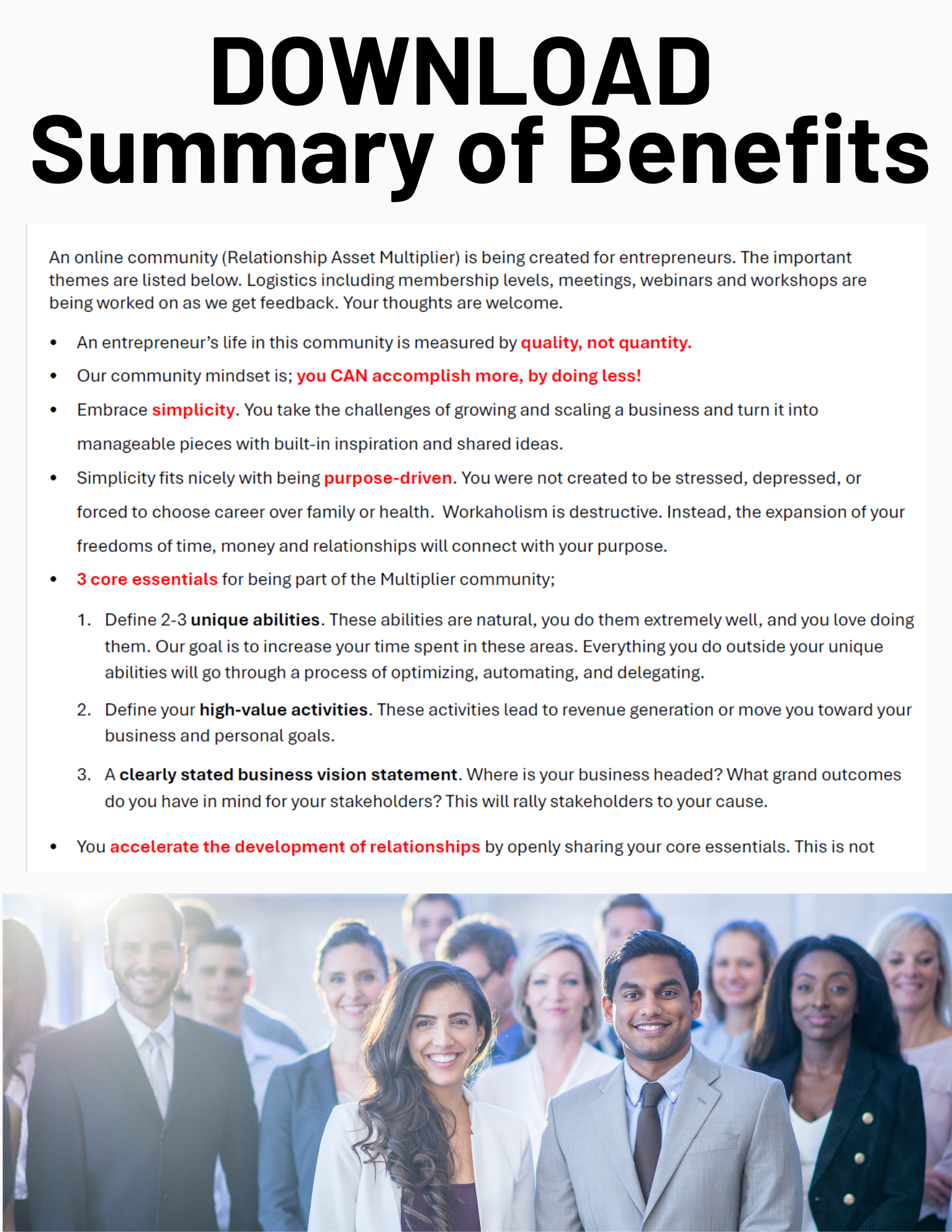 Summary of benefits